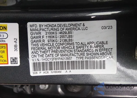 2023 Honda Accord Hybrid Touring z USA, uszkodzony, nr VIN 1HGCY2F81PA013957